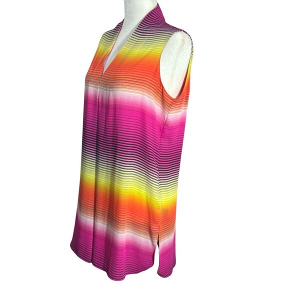 Worthington Size M Womens Sleeveless Multicolor Striped V-Neck Blouse Summer - Picture 2 of 10
